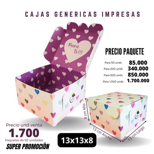 Caja Genérica 13x13x8 Impresa corazones Caja Ecológica