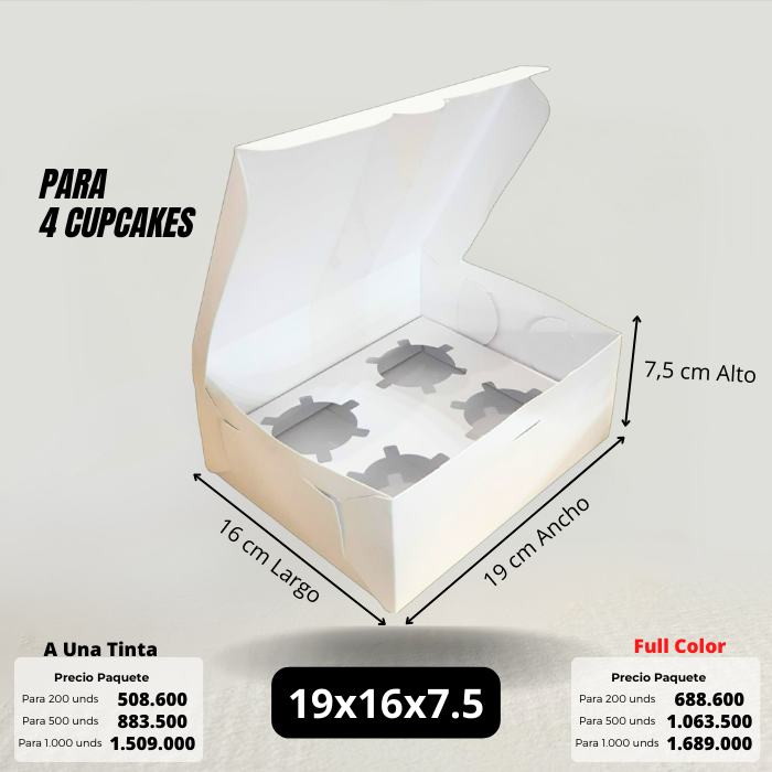 Caja 19x16x7.5 para 4 cupcakes Caja Ecológica Personalizada