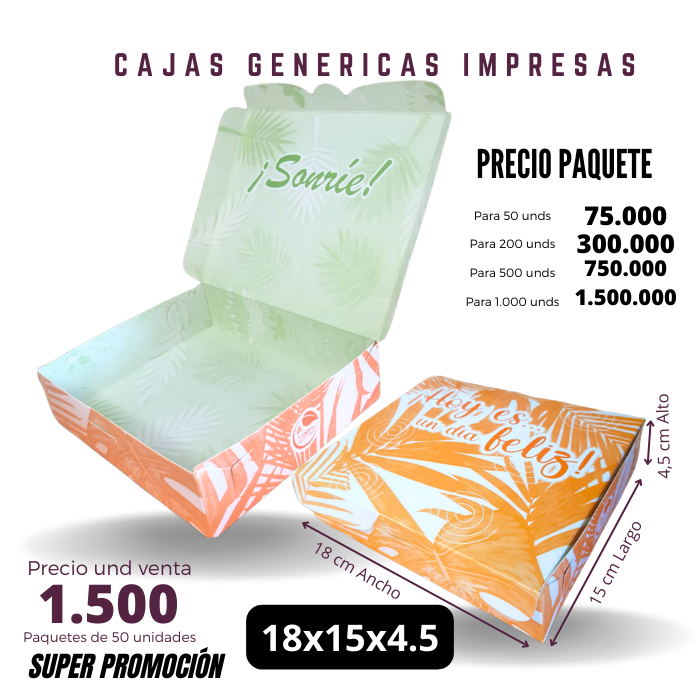 Caja Genérica 18x15x4.5 Impresa corazones Caja Ecológica