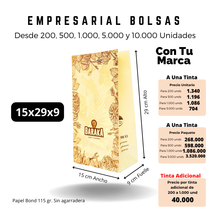 Bolsa 15x29x9 Sin Agarradera Ecológica Personalizada Impresa