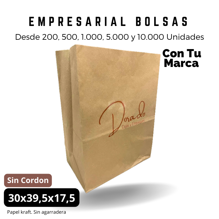 Bolsa Kraft 30x39.5x17.5 Sin Agarradera Ecológica Personalizada Impresa
