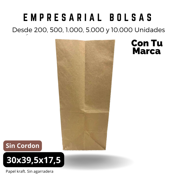 Bolsa Kraft 30x39.5x17.5 Sin Agarradera Ecológica Personalizada Impresa