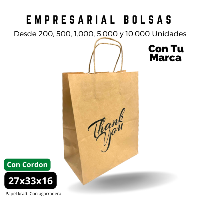 Bolsa Kraft 27x33x16 Con Agarradera Ecológica Personalizada Impresa