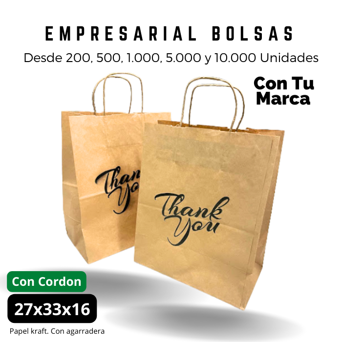 Bolsa Kraft 27x33x16 Con Agarradera Ecológica Personalizada Impresa