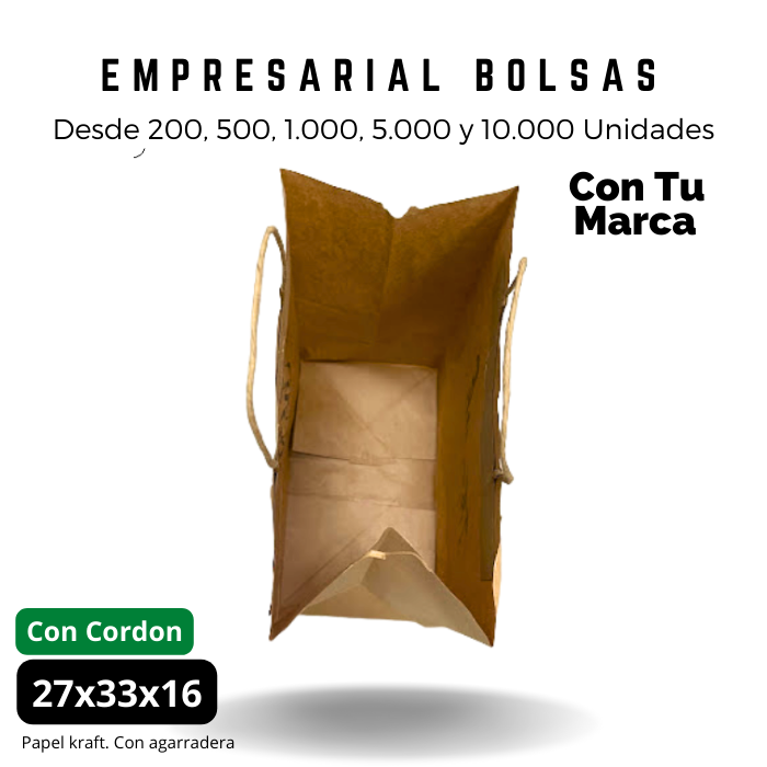 Bolsa Kraft 27x33x16 Con Agarradera Ecológica Personalizada Impresa