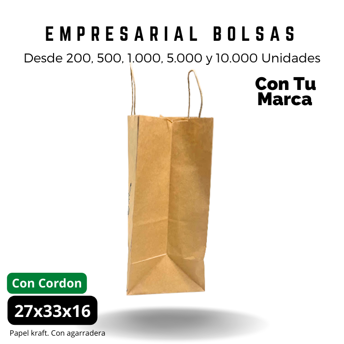 Bolsa Kraft 27x33x16 Con Agarradera Ecológica Personalizada Impresa
