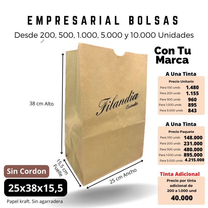 Bolsa Kraft 25x38x15.5 Con Agarradera Ecológica Personalizada Impresa