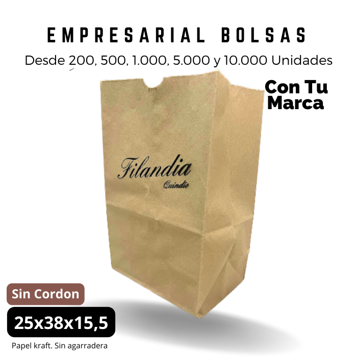 Bolsa Kraft 25x38x15.5 Con Agarradera Ecológica Personalizada Impresa