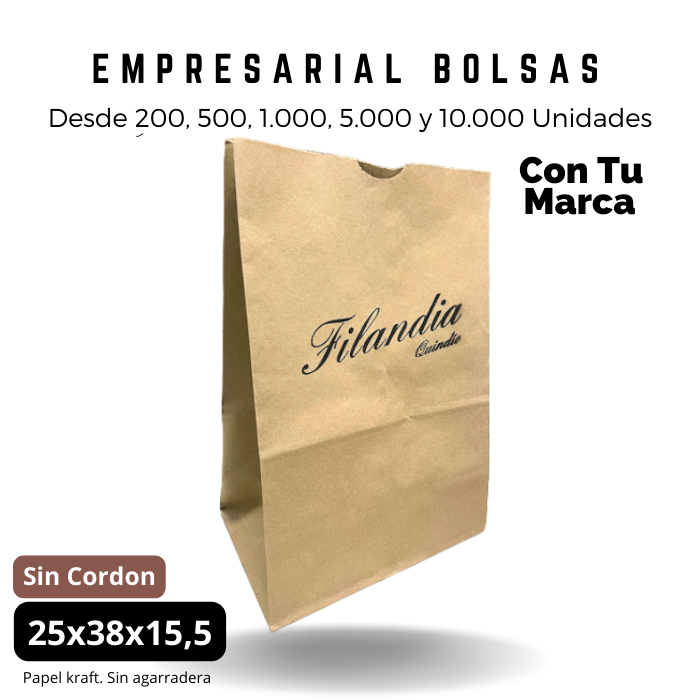 Bolsa Kraft 25x38x15.5 Con Agarradera Ecológica Personalizada Impresa
