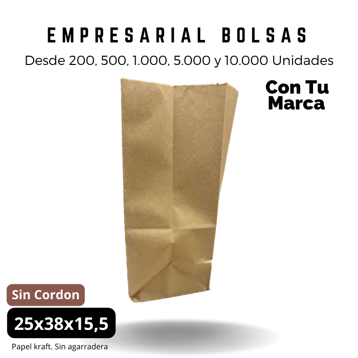 Bolsa Kraft 25x38x15.5 Con Agarradera Ecológica Personalizada Impresa