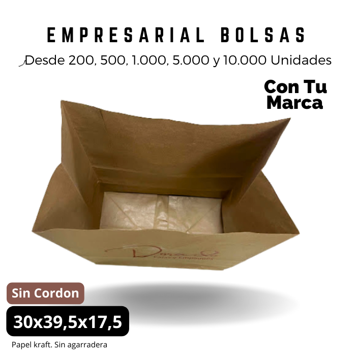 Bolsa Kraft 30x39.5x17.5 Sin Agarradera Ecológica Personalizada Impresa
